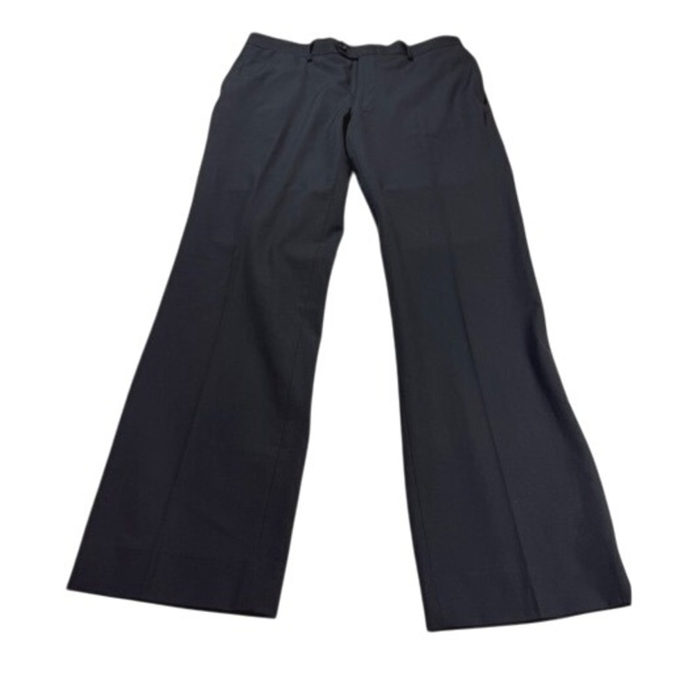 Classic Black Dress Pants Men W34 L30 Flat Front Polyester Viscose Spandex Blend
